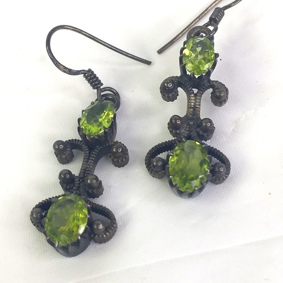 Artisan Earrings Silver Natural Peridot Green Stone Handmade - Picture 1 of 4